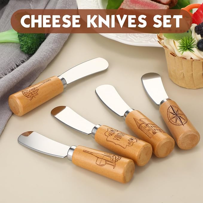 Sieral 10 Pcs Vintage Wine Cheese and Butter Spreader Knives Butter Spreader Knives Multipurpose Rustic Decor with Hand Painted Wooden Handle Stainless Steel Blade