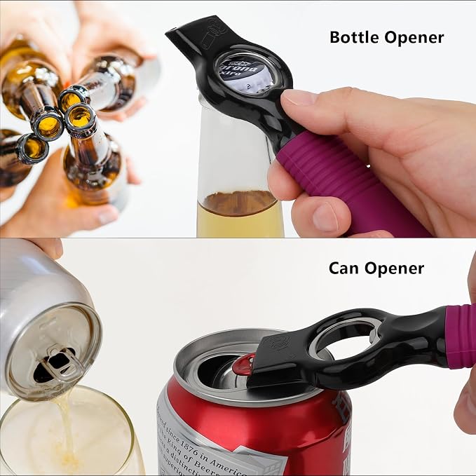 2-Pack Magnetic 2-in-1 Beer Bottle Cap & Soda Can Opener-Rosy | Soft Silicone Handle with Built-in Magnet Sticks to Fridges / Easy Can Tab Opener for Bartenders, Seniors, and Long nails