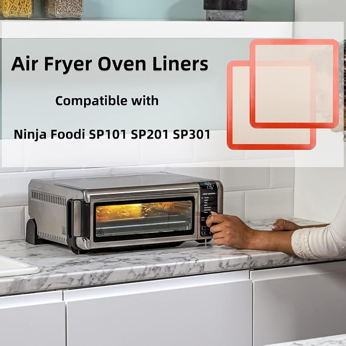 AMYONE 12x12 Square Silicone Baking Mats for XL Air Fryer, Platinum, 2PCS | Fits 12x12 Baking Pan/XL Air Fryer; for Cake/Chicken/Steak Bites/Bacon/Salmon/Vegetables; Nonstick Food Grade Silicone
