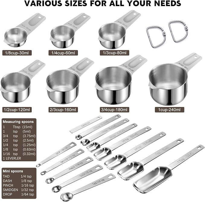 20PCS Measuring Cups and Spoons Set, Stainless Steel Stackable Nesting Measuring Set with Leveler for Baking, Cooking, Dry & Liquid Ingredients