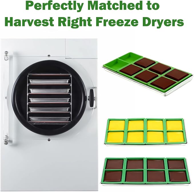 4 Pcs Silicone Food Molds for Harvest Right Freeze Dryer Medium Square Trays BPA-Free Reusable for Fruit Vegetable Ice Cubes Chocolate Candy (Type B)
