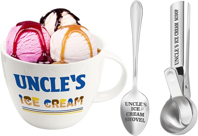 Uncle Gifts, Gifts for Uncle Fathers Day from Niece Nephew, Uncle's Ice Cream Bowl Scoop Shovel Spoon Set, Uncle’s Ice Cream Gift, Christmas Birthday Father's Day Present for Him Man