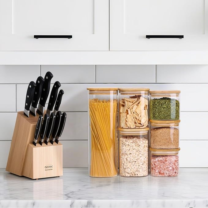 ComSaf Glass Storage Containers Set of 6 (2.2Qt/1.2Qt/0.8Qt/0.6Qt*3) | Pantry Storage Containers, Kitchen Jar, Glass Canisters, Bamboo Lid with Silicone Seal, Flour, Cereal, Spice Jar, BPA Free