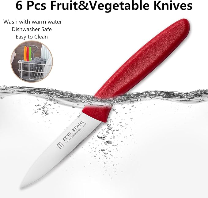 Paring Knives with Straight Edge,Spear Point,Stainless Steel Paring Knife Set of 6,Sharp Small Kitchen Knife for Cutting Vegetable&Fruit,Ergonomic Paring Knife,Red Peeling Knifes