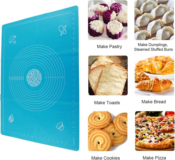 Non Stick Silicone Dough Mat, Silicone Non Stick Rolling Kneading Dough Pad Mat with Scales Kitchen Baking Accessories Silicone Pastry Mat for Baking (50 * 70cm)