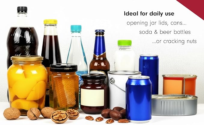 Tredoni Jar & Bottle Opener, Easy Wrench Grip/Tightened Lid Opener, Multi-Purpose Opener for Caps, Cans & Nuts -Italian Stainless Steel