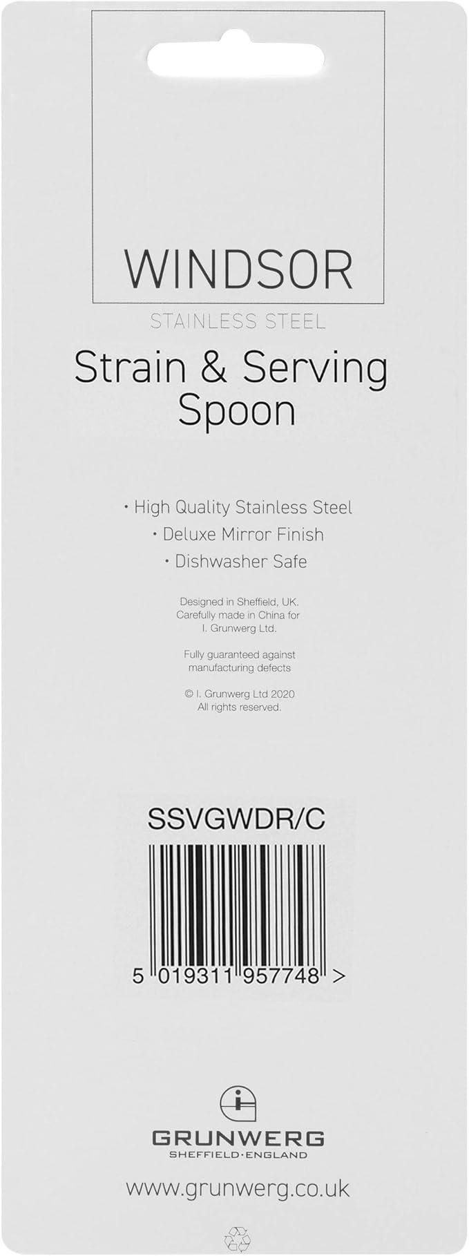 Grunwerg Windsor Carded Slotted Serving Spoon SSVGWDR/C, 18/0 Stainless Steel, Black