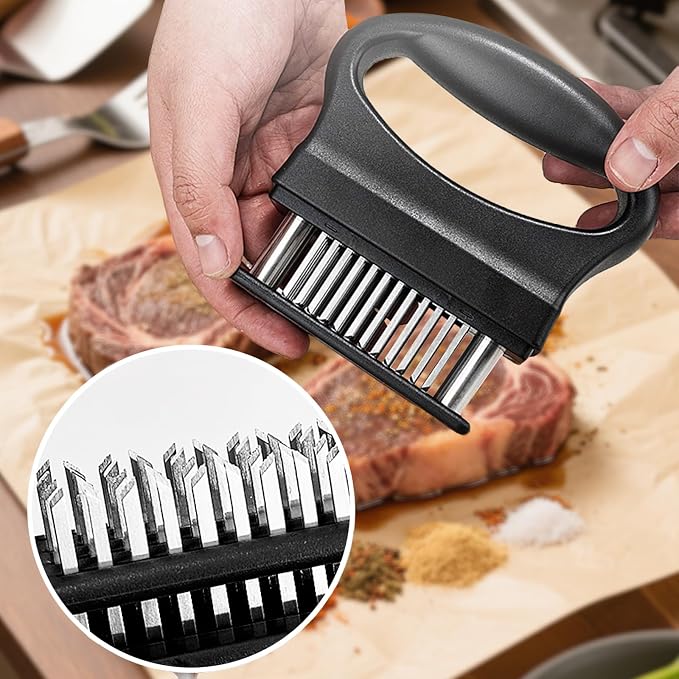 Meat Tenderizer Tool,Kitchen Cooking Tool Best For Tenderizing,48 Stainless Steel Ultra Sharp Needle Blades,Pork, Veal, BBQ,Chicken,Beef(Black)