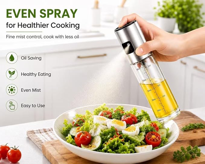 NIKKIER Oil Sprayer for Cooking,100ml Olive Oil Spritzer,Oil Sprayer for Air Fryer, Salad,BBQ,Roasting