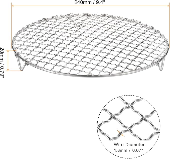 HARFINGTON 2pcs Round Cooking Rack 9.4-inch 201 Stainless Steel Cross Wire Barbecue Grill Net with 20mm Legs for Cooking Baking Steaming BBQ