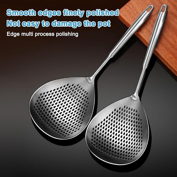 Skimmer Slotted Spoon, Length 17.3 in Diameter 7.5 in Pasta Strainer/Frying Spoon for Kitchen and Colander, Top-notch Steel Spider Strainer/oil strainer for Cooking