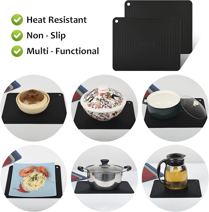 Silicone Trivets for Hot Dishes Pots and Pans, Multi Use Hot Pads for Kitchen Counter Mat, Versatile Heat Resistant Mat, Durable Table Trivet Mat, Flexible Silicone Pot Holders Teal Set 2