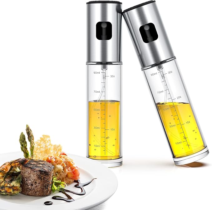 Oil Sprayer for Cooking - Olive Oil Sprayer 2 Pack Portable, Olive Oil Spray Bottle with Funnel and Brush, Multi-Purpose Kitchen Food Grade Oil Mister for Baking, Cooking, Salad Making, BBQ, Air Fryer