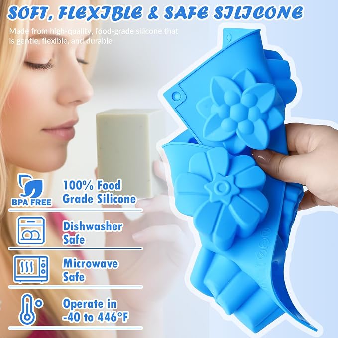 HKNMTT 3Pcs Soap Molds 6-Cavity Multi-Design Silicone Mold for DIY Craft | Geometric Floral+Rectangular Designs, for Chocolate Shower Steamer Bath Bomb Lotion Shampoo Bar Dessert Non-Stick Food Grade