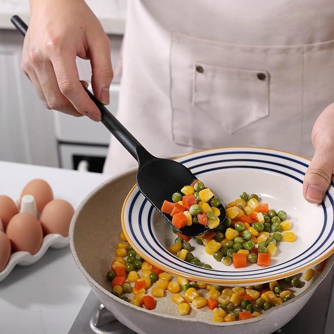 Silicone Cooking Spoon and Spatula Set, High Heat Resistant Stiff Mixing Spoon and Spoonula, Extra Long Large Kitchen Utensil for Stirring, Mixing, Scraping and Serving, 13.6 Inches