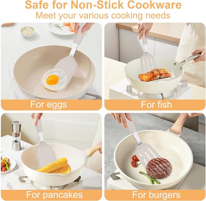 Beijiyi 2 Pack Silicone Spatula Set, Heat Resistant, for Nonstick Cookware | Flipping & Cooking, BPA Free, Flexible, Solid & Slotted Turner, Non-Toxic Kitchen Utensils, Non Scratch, Dishwasher Safe