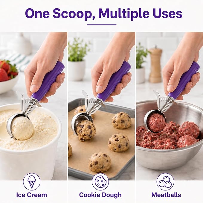 Ice Cream Scoop, Small Size Cookie Scoop Melon Baller Scoop with Trigger Release for Meatballs Melon, Ice Cream Scoop Stainless Steel Scoopers (Small Size - 1.46Tbsp)