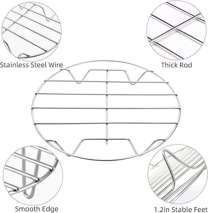 TamBee 7 Inch Round Cooking Rack Air Fryer Rack Cooking Steaming 304 Stainless Steel Round Rack Cross Wire w Stand Cookware for Air Fryer Pressure Cooker Canning 2Pcs(2,7Inch)