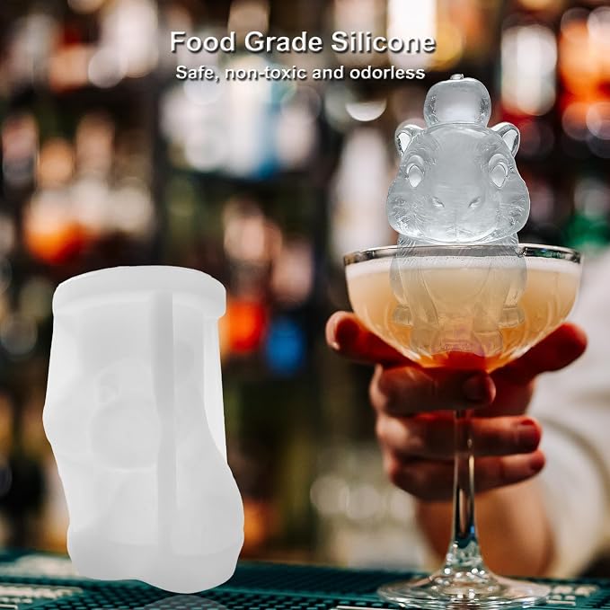 3D Capybara Ice Cube Silicone Molds Tray for Whiskey, Cocktail, Drink, Bar; Rich Details. Fun Animal Mold for Craft Taba Squishy Chocolate Soap Candle Resin Gift for Women Girls Boys; 2 Pack
