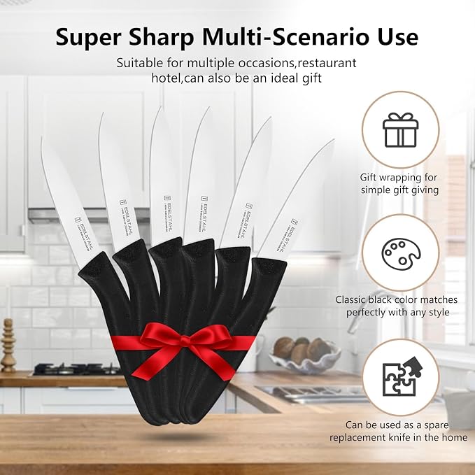 Paring Knife Set of 6,Premium Paring Knives,Stainless Steel Vegetable&Fruit Knife,Sharp Small Knife Set,Straight Edge Paring Knives Set,PP Plastic Handle Cutting Knifes,Black,Peeling Knives