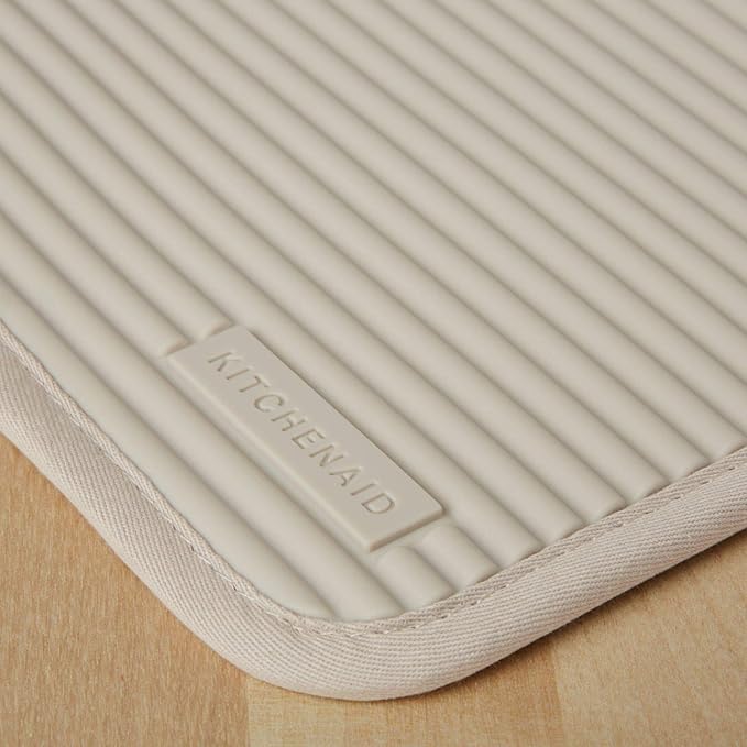 KitchenAid Ribbed Soft Silicone Oven Mitt and Pot Holder Set, Milkshake, 7"x13" Mitts + 7"x9" Holders