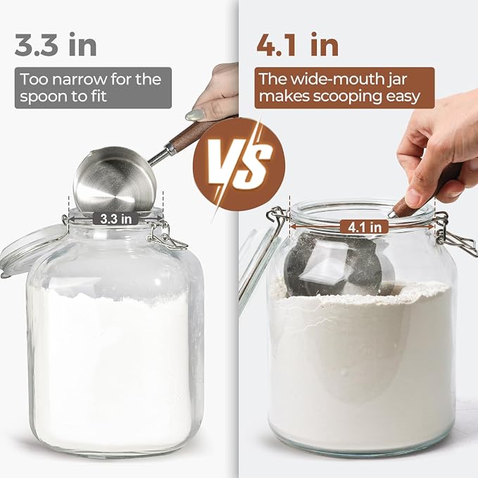 ComSaf Glass Pantry Jars with Airtight Lids 0.7 Gallon 2 Pack Wide Mouth | Flour sugar rice, Sourdough pickling, Pantry organization, Scoop included, Baking supplies, Bulk food storage, Large capacity