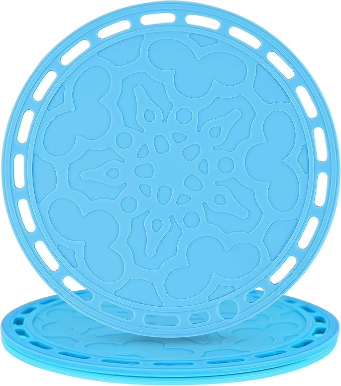 Blue Silicone Trivets Mats Big Round Silicone Pot Holder Hot Pads and Trivets for Hot Dishes and Hot Pots, Hot Mats for Countertops, Tables, Spoon Rest Small Place Mats Set 3