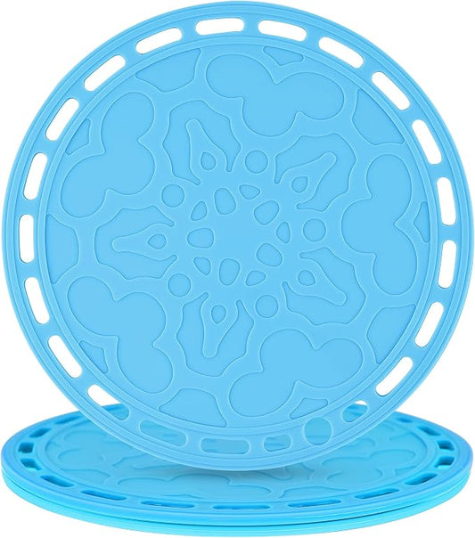 Blue Silicone Trivets Mats Big Round Silicone Pot Holder Hot Pads and Trivets for Hot Dishes and Hot Pots, Hot Mats for Countertops, Tables, Spoon Rest Small Place Mats Set 3