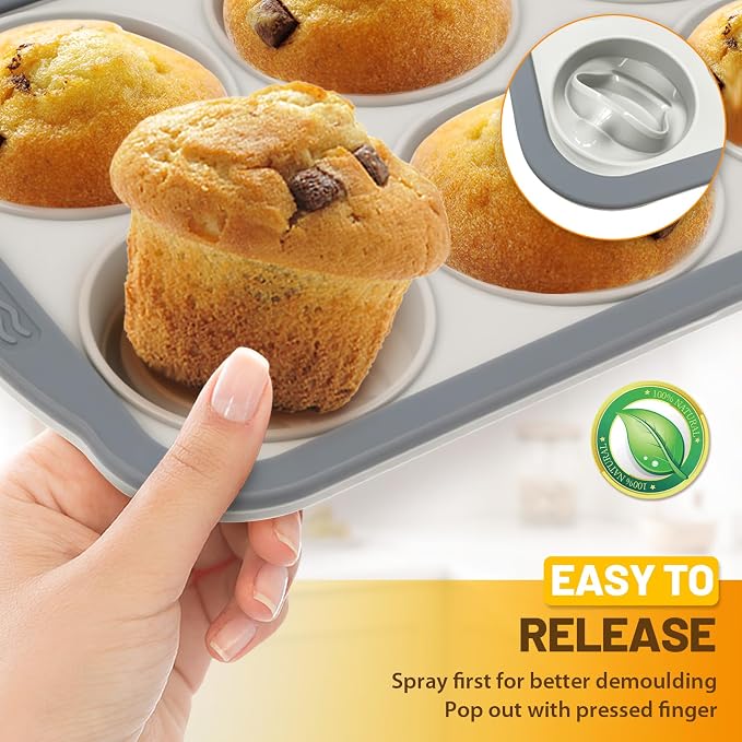 Silicone Muffin Pan, 6 Cups Non-Stick Cupcake Pan, Food-Grade BPA-Free Muffin Tin, Oven-Safe 450 °F, Reinforced Steel Frame, Easy-Grab Handles, Quick-Release 2.7" Baking Molds for Mini Treats