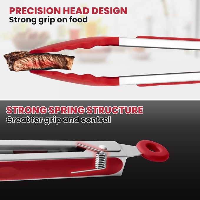 3 Pack Silicone Tongs for Cooking,Maywe Tanso 9 Inch Cooking Kitchen Tongs with Silicone Tips,Nonstick Stainless Steel Tongs for Steak Pie Pizza Pasta Spaghetti Salad BBQ Buffet