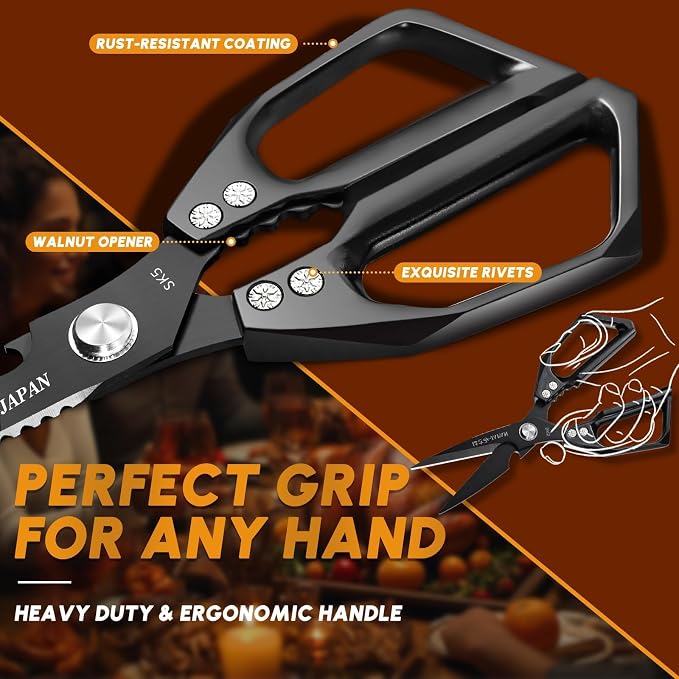 Kitchen Scissors Set - Stainless Steel Kitchen Shear, Sharp Meat Scissors Dishwasher Safe, Heavy Duty Poultry Shears, Japanese Cooking Scissor for Food, Chicken Bones, Christmas Gift for Men