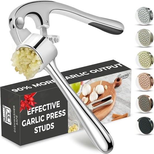 Premium Garlic Press, Professional Garlic Mincer, Easy to Squeeze and Clean, Rust Proof, Efficient Ginger Crusher - Sliver