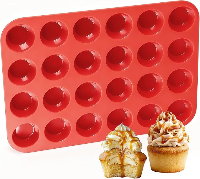 CAKETIME Silicone Muffin Pan Mini 24 Cups, 1 Pack Cupcake Pan, BPA Free | Nonstick, Food Grade Silicone Mold Baking Pan, Dishwasher Safe