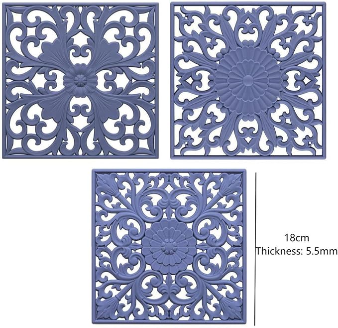 Trivets for Hot Dishes, Square Silicone Trivet Hot Pads for Kitchen Counter, Silicone Trivets for Hot Pots and Pans, Heat Resistant Mat for Quartzs, Kitchen Tabletops Pot Holder Set 3 Grey
