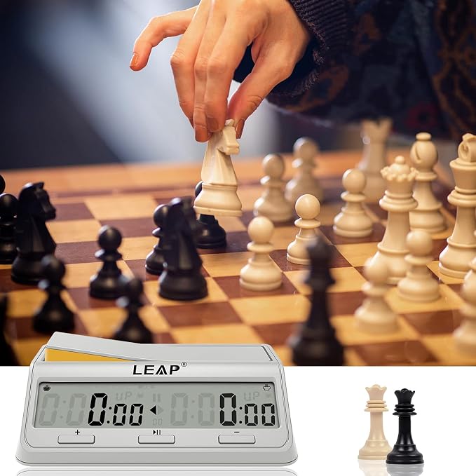 LEAP Chess Clock Digital Chess Timer Advanced for Board Game and Chess Timer with Large Screen Bonus & Delay Count Down up Alarm Milk Wihite