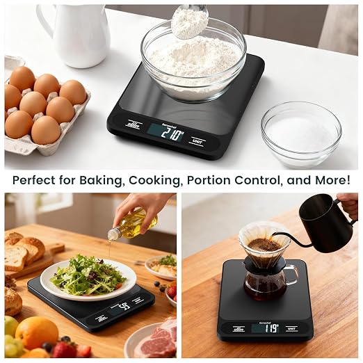 Food Scale, 22lb Ultra-Thin Digital Kitchen Scale, 1g/0.05oz Accuracy Ideal for Baking, Cooking, and Weight Loss Features 6 Measurement Units and LCD Display,Black,Easy to Clean, Batteries Included
