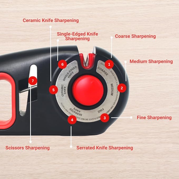 Premium Knife and Scissor Sharpener 7-in-1, Enhance Kitchen Efficiency and Safety, Professional Sharpening Tool, Precision Edge Coarse, Fine Sharpeners Sharpening System and More, Easy