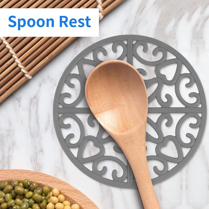 3PCS Heat Resistant Silicone Trivet Mats for Hot Dishes, Gray | Flexible, Non-Slip, Modern Kitchen Trivets Protects Table & Countertop, For Teapots Pans Bowls, Daily Kitchen Use