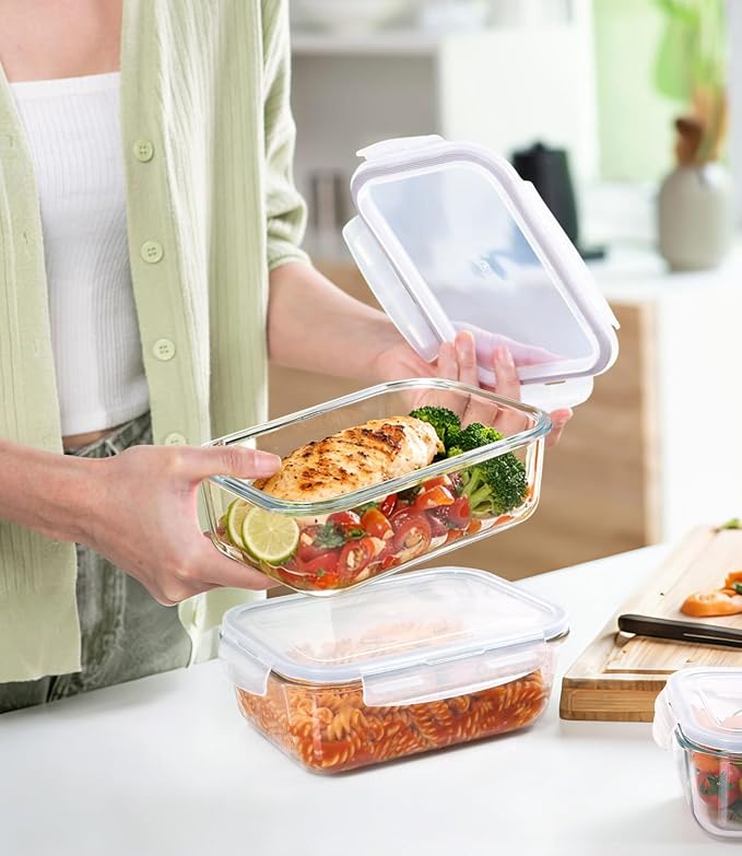 Large Glass Food Storage Containers with Lids, 2 Pack, 8 Cups/ 63oz | Meal Prep Food Container Set for Family Meal, Leftovers, Baking, Leak-Proof, Microwave, Oven, Freezer & Dishwasher Safe