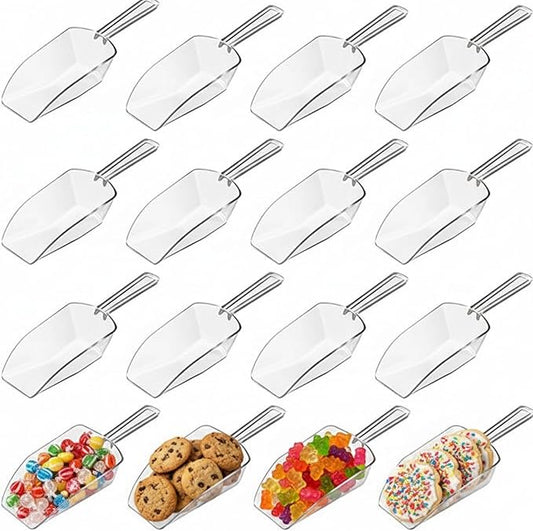 Hestya 16 Pcs Multi Purpose Clear Plastic Scoops for Candy Buffet Acrylic Kitchen Ice Food Popcorn Scoops for Protein Powders, Ice Cream, Coffee, Tea Jar (6.69 Inch)