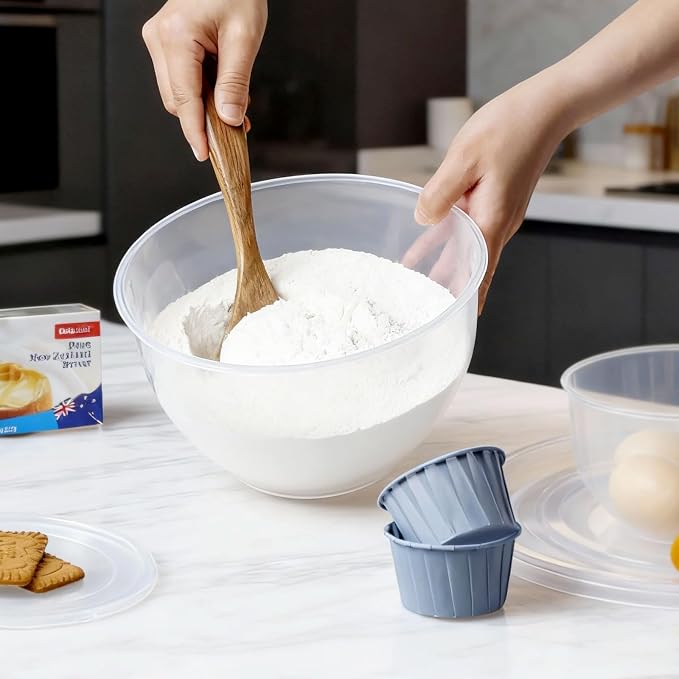 Greentainer Plastic Mixing Bowls with Lids Set for Kitchen, 5 Set Nesting Bowls for Mixing, Baking, Prepping, Cooking and Serving Food, Mixing Bowls Dishwasher, Microwave Safe