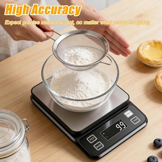 Waterproof Kitchen Scale, 10kg/22lb Food Scale Precisely Measures Grams and Ounces for Baking and Cooking, Stainless Stee Digital Scale with LCD Display for Food