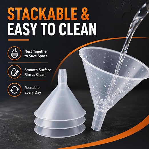 CYEAH 8 Pcs Plastic Funnels, 6 Inch Wide Mouth Large Funnel, Clear Plastic Filter Funnel Liquid Transfer Funnels for Filling Bottles, Liquid, Spices, Powder, Lotion, Oils
