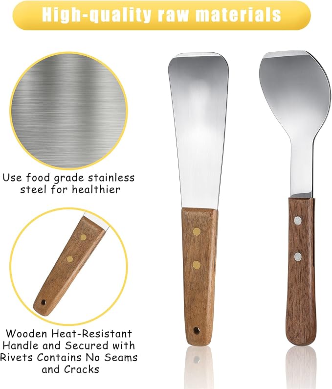 Patelai 2 Pcs Ice Cream Scoop Stainless Steel Ice Cream Shovel with Wooden Handle Dessert Spade Butter Cutter Flat Metal Spade for Dining Kitchen Utensil Home Commercial