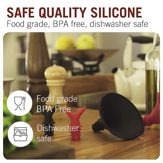 Monkey Business Stedi Silicone Funnel for Filling Bottles, Kitchen Funnel for Water Bottle Liquid Transfer, Steady Pour Hands-Free Pour Tool
