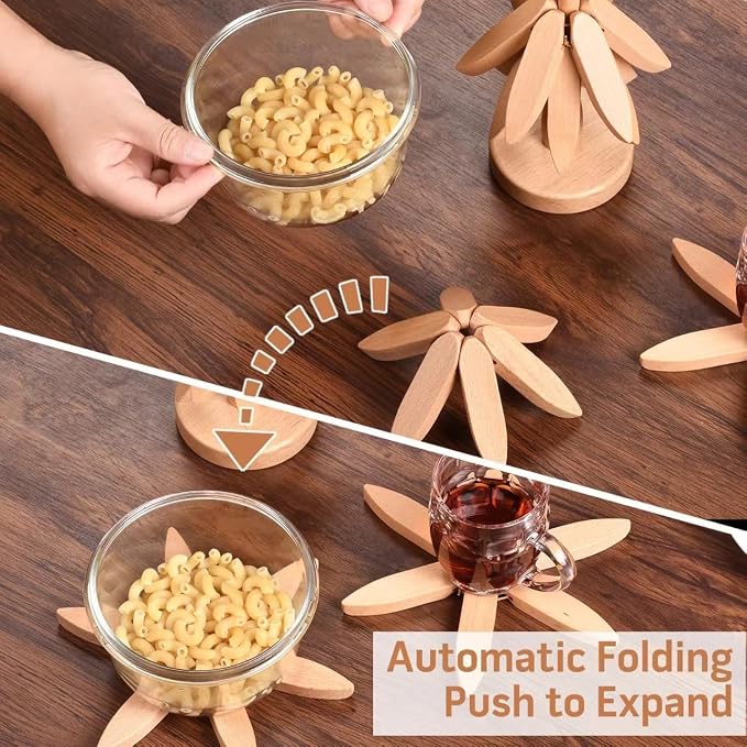 Wooden Cup Coaster Set，Tree Shape Trivet Set,Tree Coasters- 4 Wooden Trivets + 1 Stand stored for hot Dish/Pot/Bowl/teapot/hot Pot Set