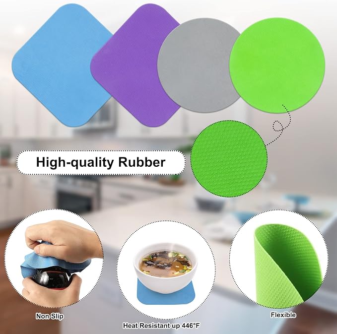 Jar Opener Gripper Pad, 4pcs Rubber Jar Grippers Lid Jar Opener for Seniors | Non Slip Lid Jar Opener for Seniors with Arthritis Weak Hands -Non Slip Kitchen Coasters