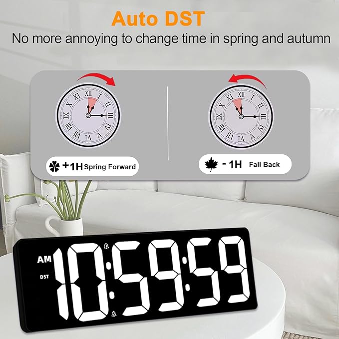 TXL 17.2" Large Digital Timer Clock, Countdown Timer for Classroom Home Gym Kitchen Office, LED Wall Clock with Remote Control, 4 Dimmable Brightness, 12/24H, Auto DST(White)