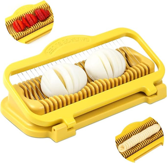 Larger Banana Slicer Egg Slicer for Hard Boiled Eggs, Stainless Steel & Aluminium Wires Strawberry slicer Multipurpose Heavy Duty Dishwasher Safe Banana Cutter slicer