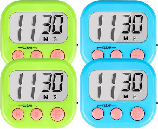Timer for Kids Teachers Digital Kitchen Timers for Cooking Large Magnetic Classroom Timer 4Pack-Blue Green